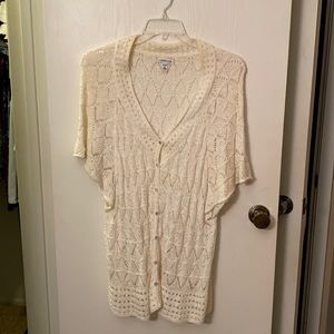 Croft & Barrow 2X Cream Knit Button-Up Cotton Ramie Cardigan